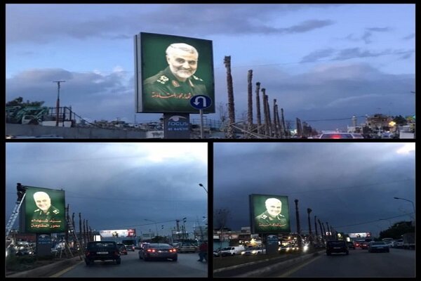 نصب تصاویر سردار سلیمانی در مسیر منتهی به فرودگاه بیروت